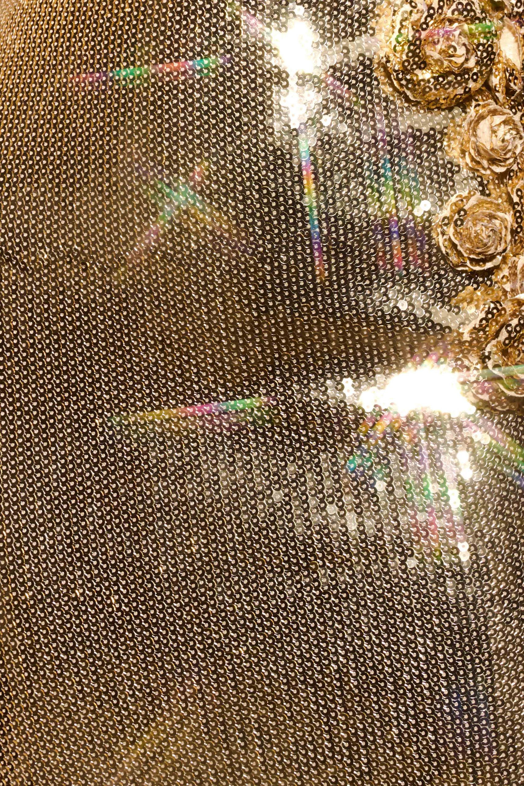 Cassia Strapless Sequin Rose Midi Dress - Gold - Image 8