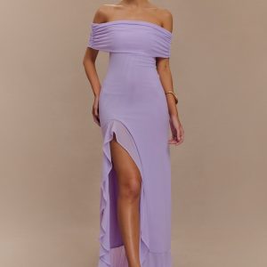 Audrey Off Shoulder Mesh Maxi Dress - Lilac