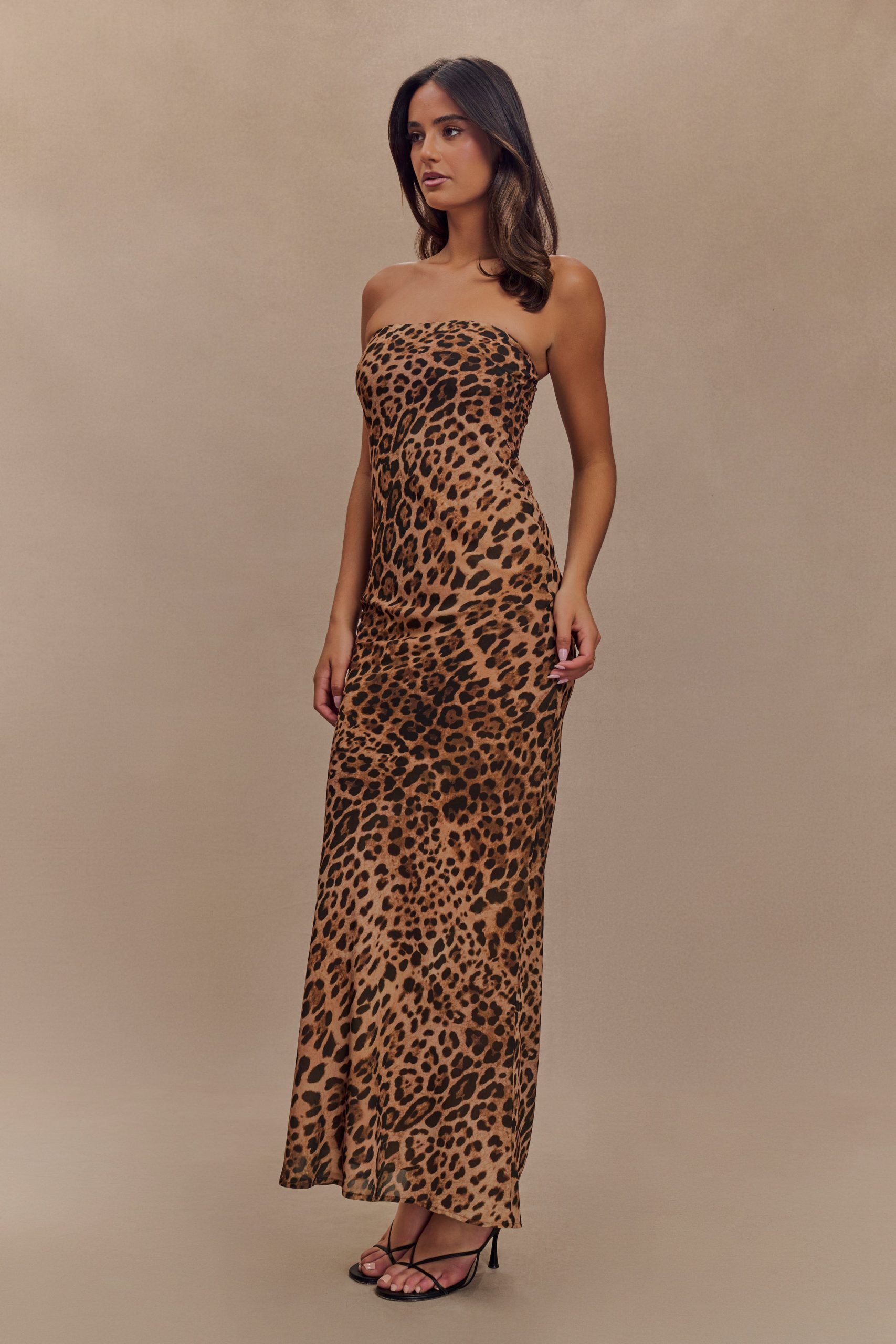 Breanna Strapless Chiffon Maxi Dress - Leopard Print - Image 3