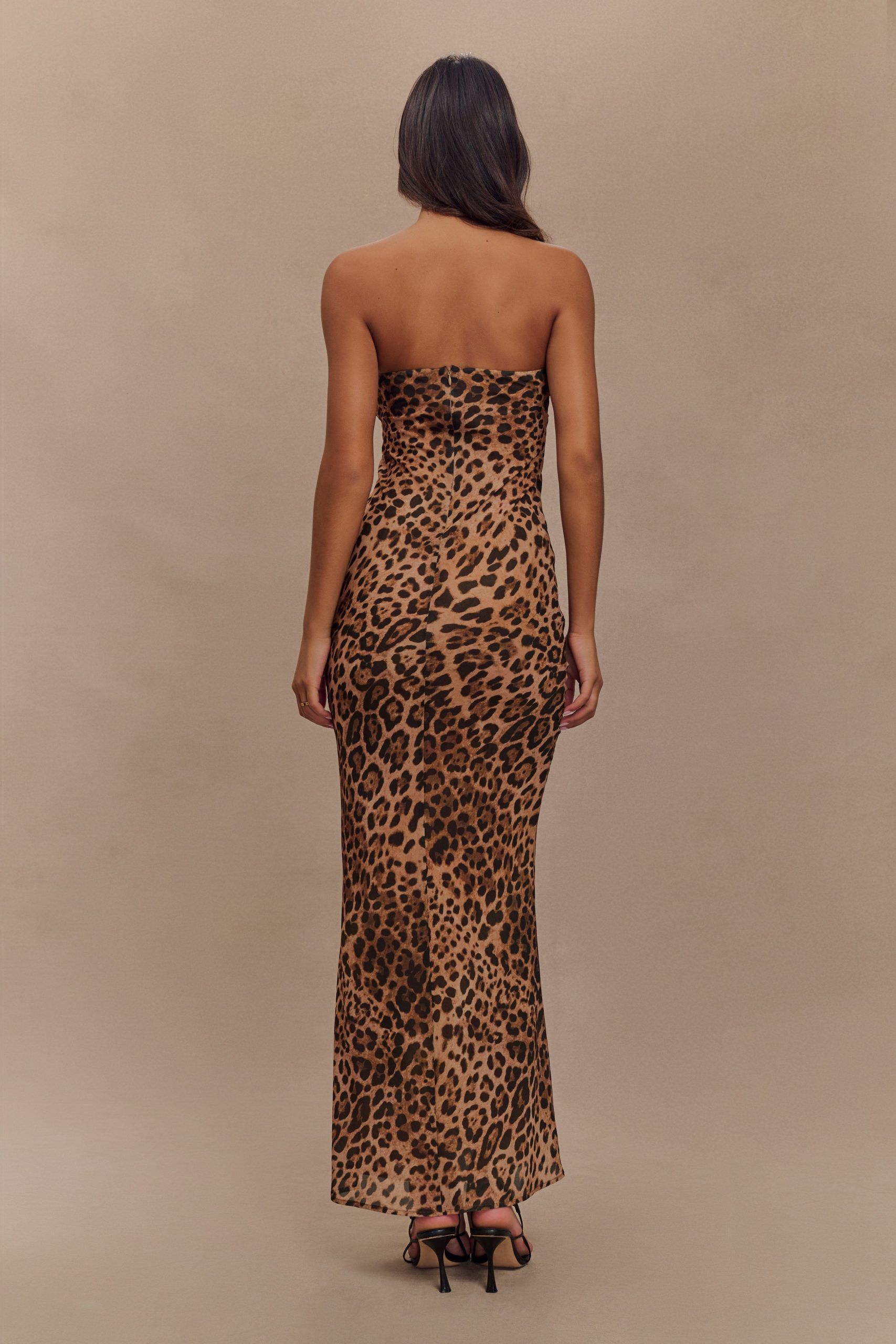 Breanna Strapless Chiffon Maxi Dress - Leopard Print - Image 2