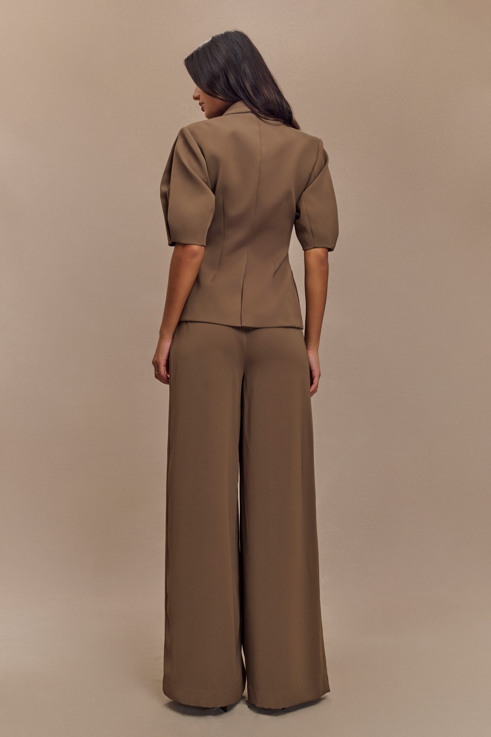 Opal Puff Sleeve Suiting Top - Cacao Brown - Image 3