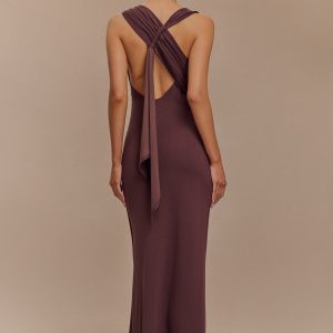 Catelyn Asymmetrical Scuba Jersey Midi Dress - Cacao Brown
