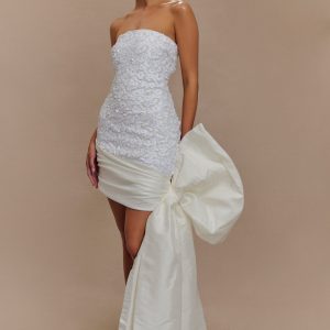 Franka Strapless Bow Mini Dress - White