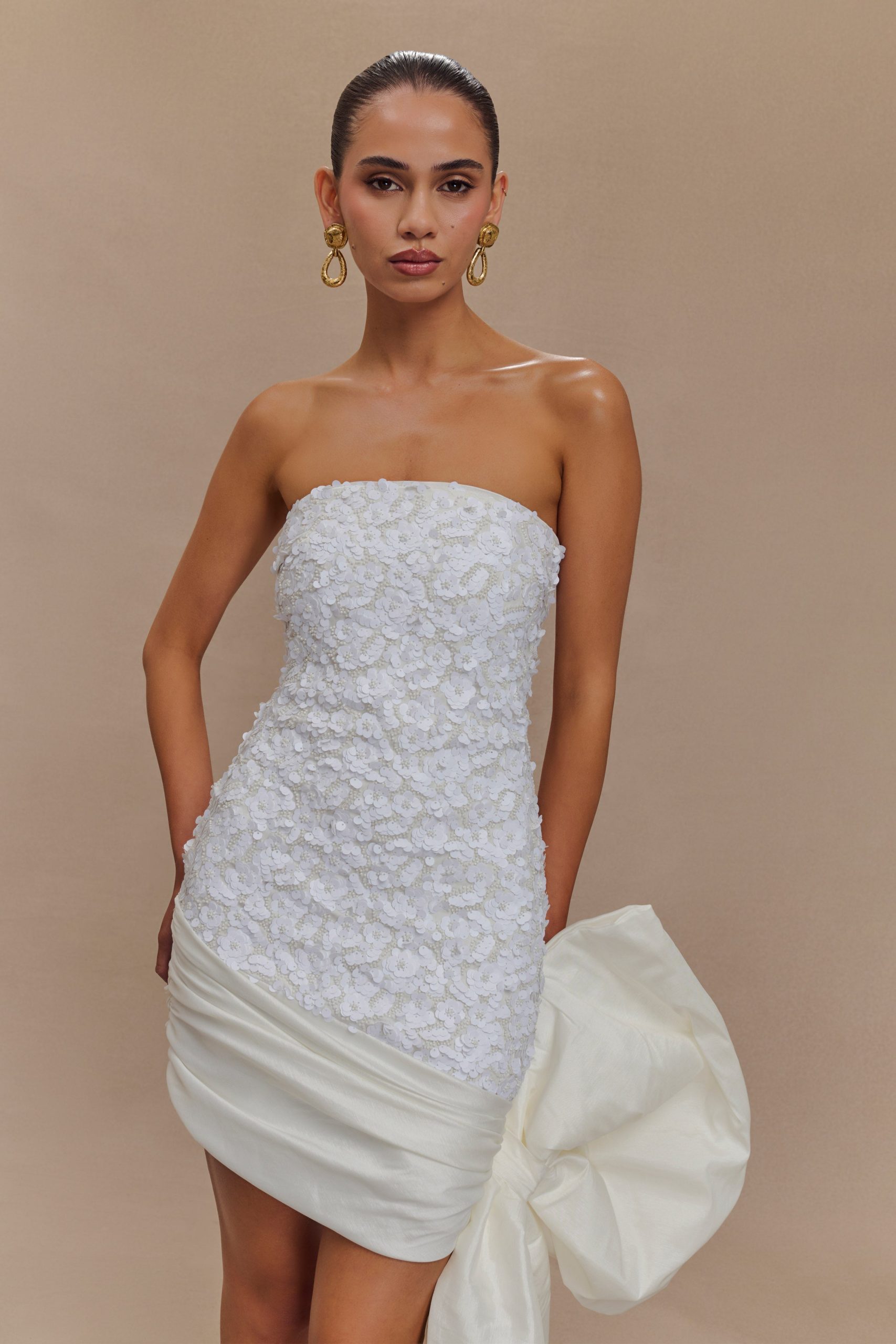 Franka Strapless Bow Mini Dress - White - Image 5