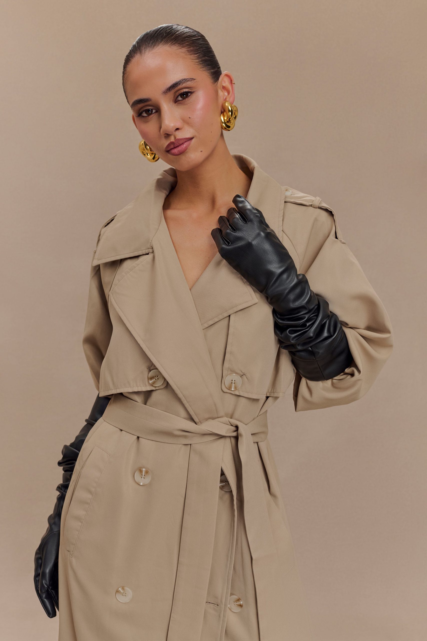 Jasper Faux Leather Elbow Length Gloves - Black - Image 5