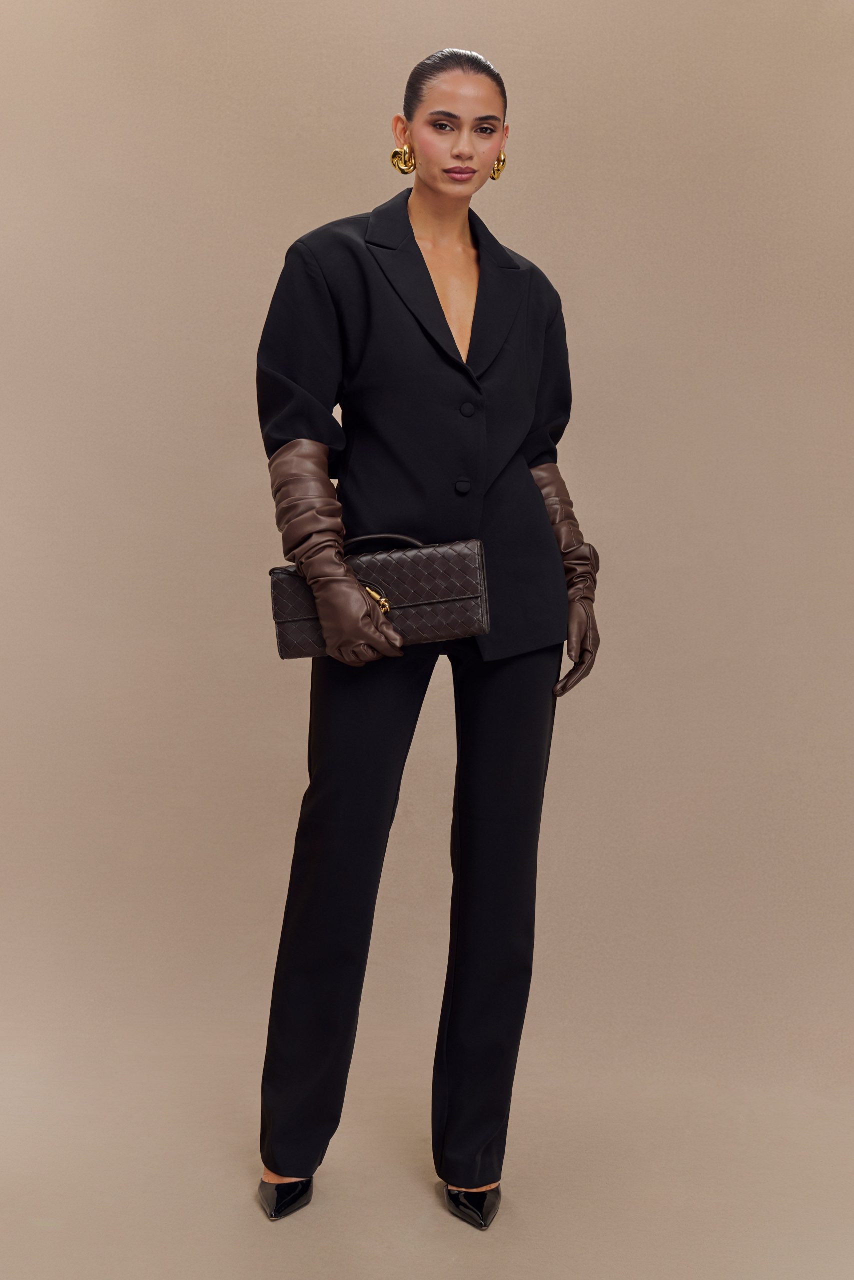 Jasper Faux Leather Elbow Length Gloves - Dark Chocolate - Image 2