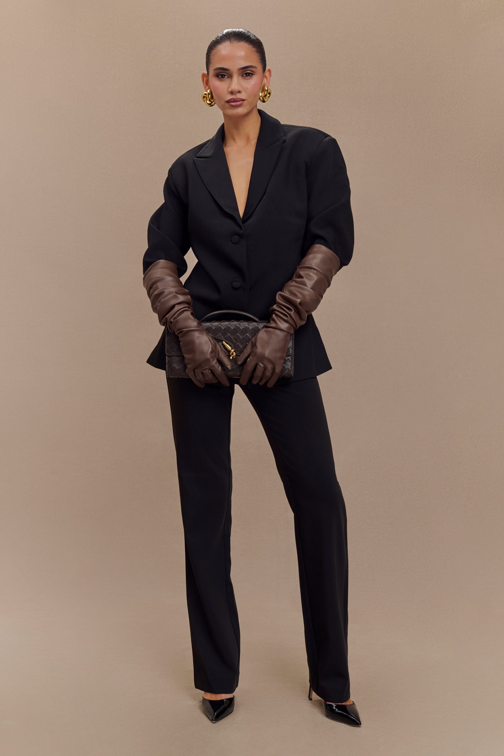 Jasper Faux Leather Elbow Length Gloves - Dark Chocolate - Image 5