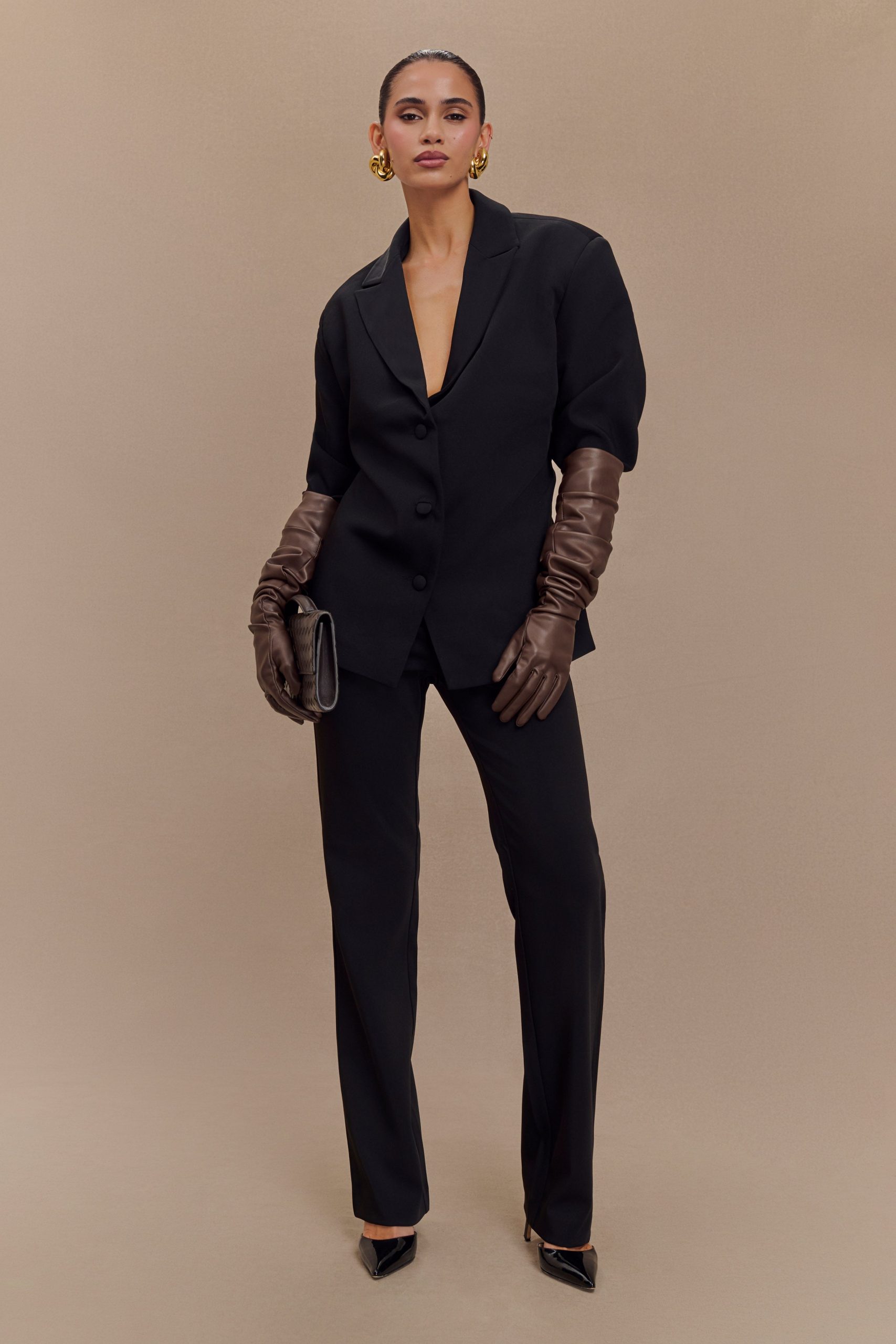 Jasper Faux Leather Elbow Length Gloves - Dark Chocolate - Image 4