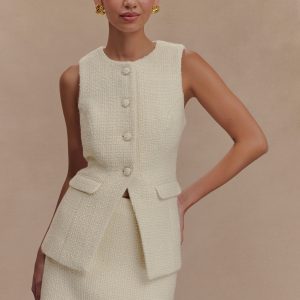 Camilla Boucle Sleeveless Vest - Ivory