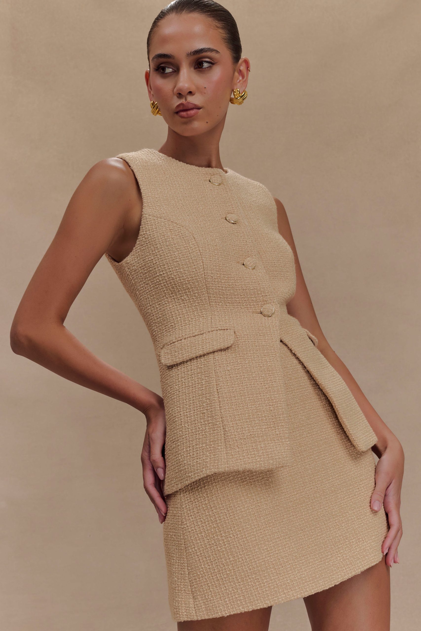 Camilla Boucle Sleeveless Vest - Light Taupe - Image 3