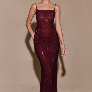 Roisin Diamante Maxi Dress - Mahogany