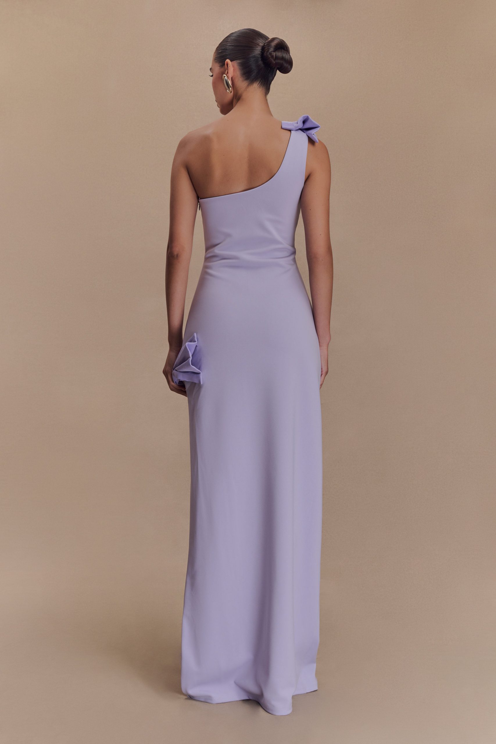 Hallie One Shoulder Bow Maxi Dress - Lilac - Image 2