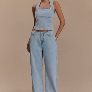 Caitlin Mid Rise Denim Jeans - Light Blue