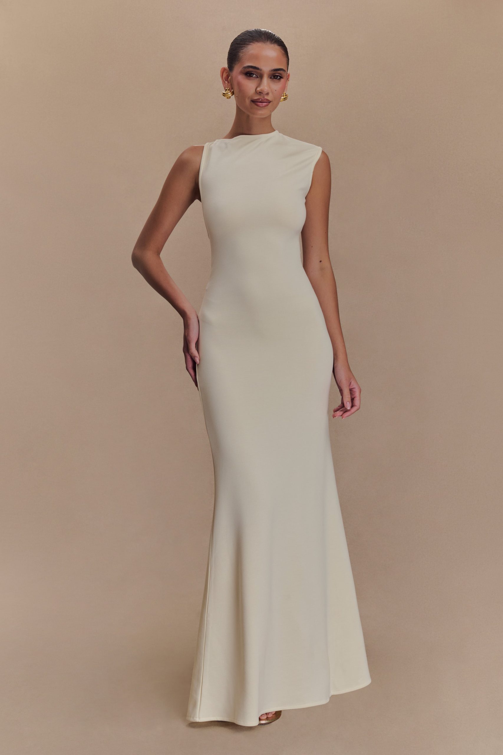 Katerina Scuba Jersey Cut Out Maxi Dress - Ivory - Image 2