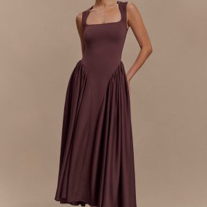 Sharon Scuba Jersey Midi Dress - Cacao Brown