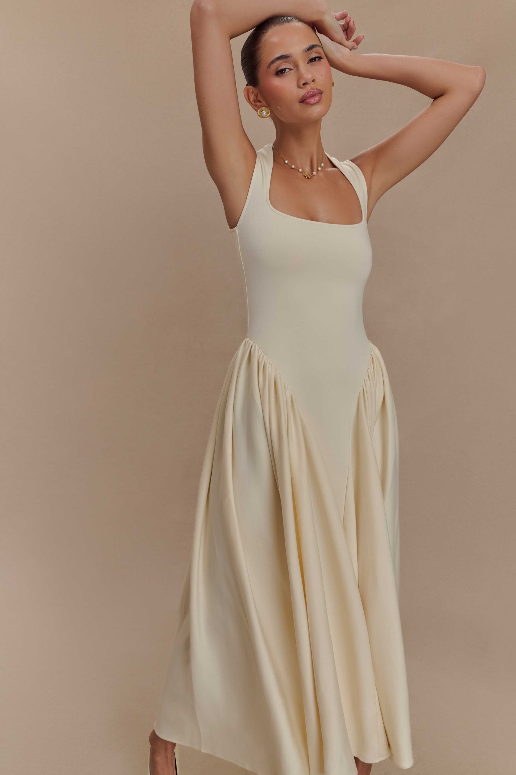 Sharon Scuba Jersey Midi Dress - Ivory - Image 3