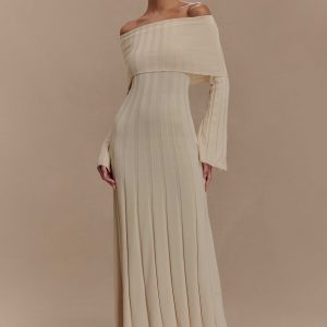 Alonza Long Sleeve Knit Midi Dress - Cream