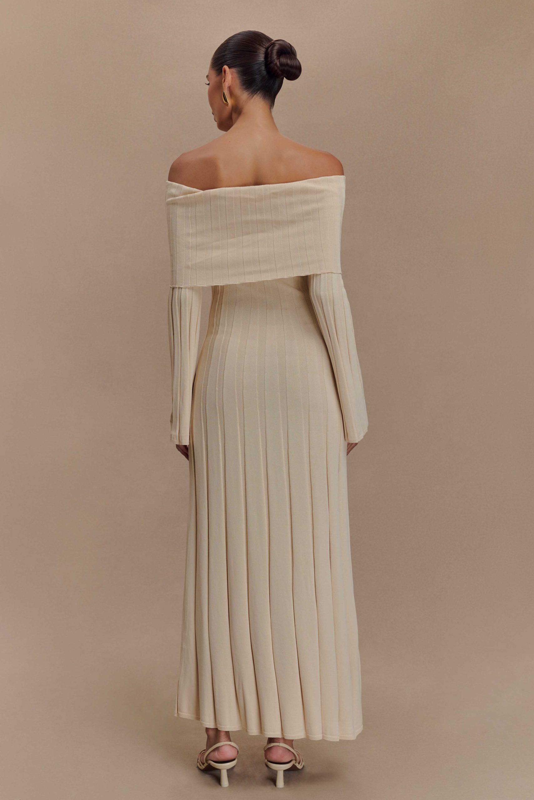 Alonza Long Sleeve Knit Midi Dress - Cream - Image 2