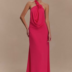 Rosalia Cowl Neck Maxi Dress - Raspberry