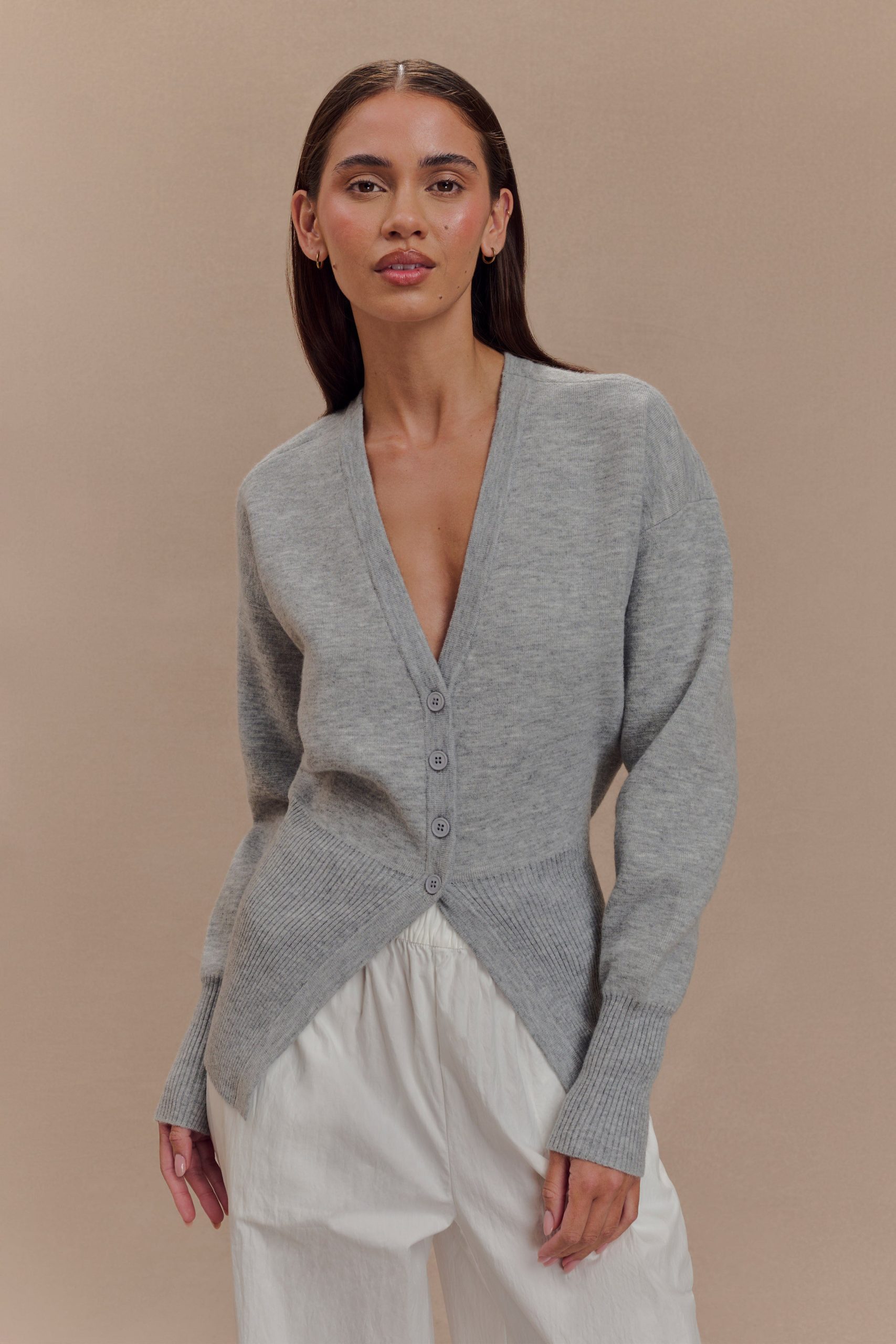 Alexia Buttoned Oversized Cardigan - Grey Marle - Image 2