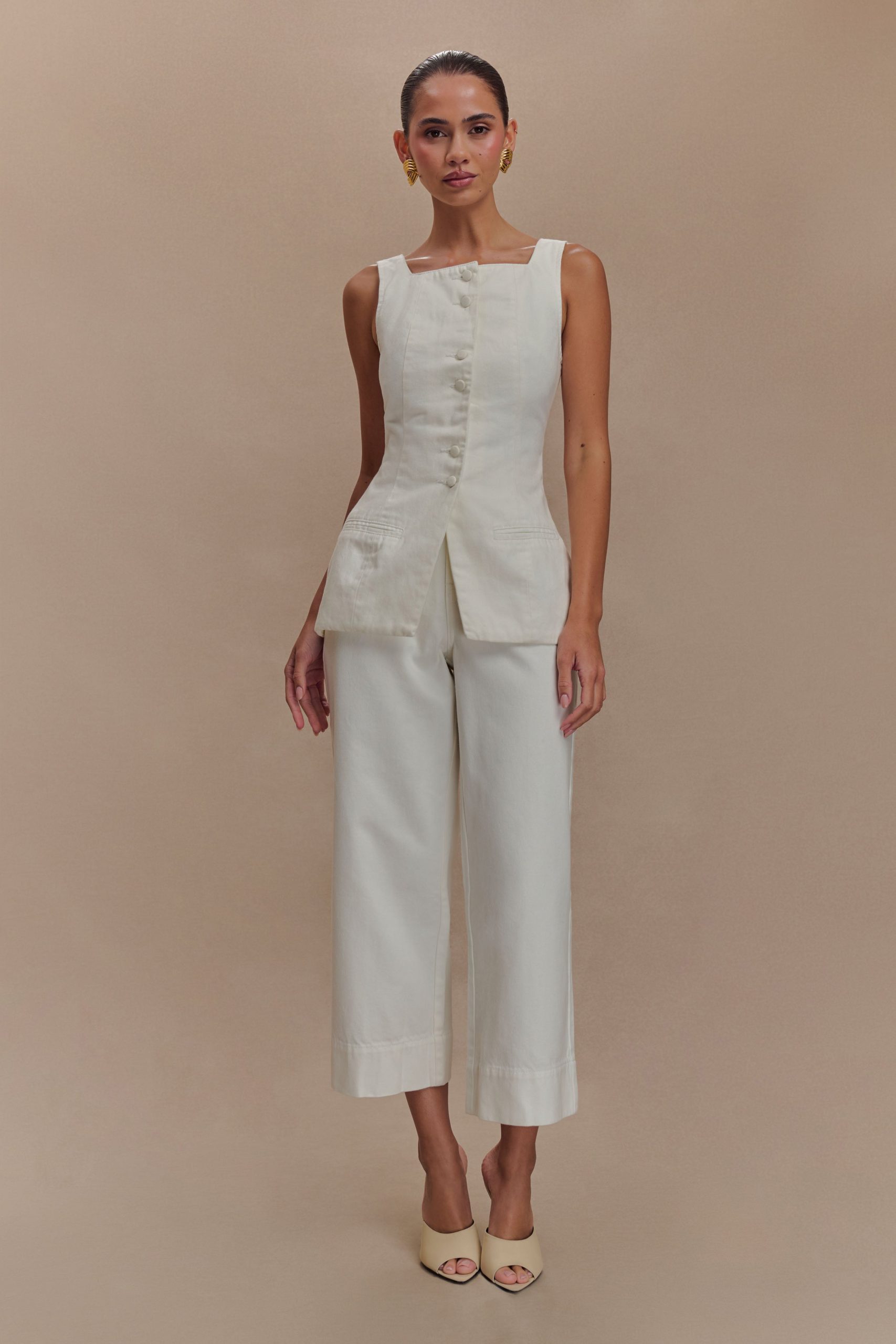Kaitlyn Cropped Wide Leg Jeans - White - Image 5