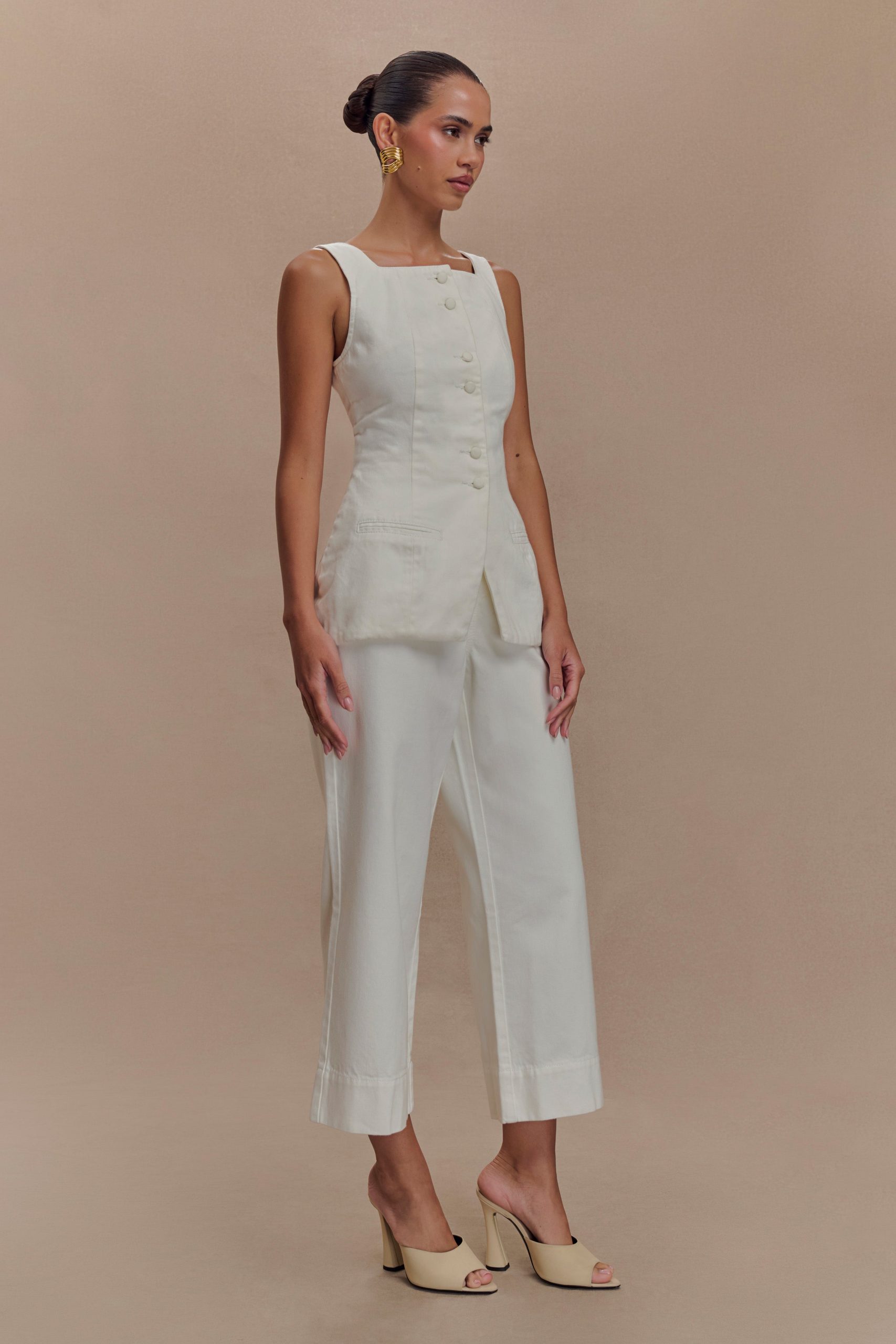 Kaitlyn Cropped Wide Leg Jeans - White - Image 3