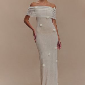 Brynn Orchid Knit Maxi Dress - Ivory