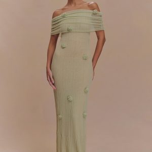 Brynn Orchid Knit Maxi Dress - Pastel Green