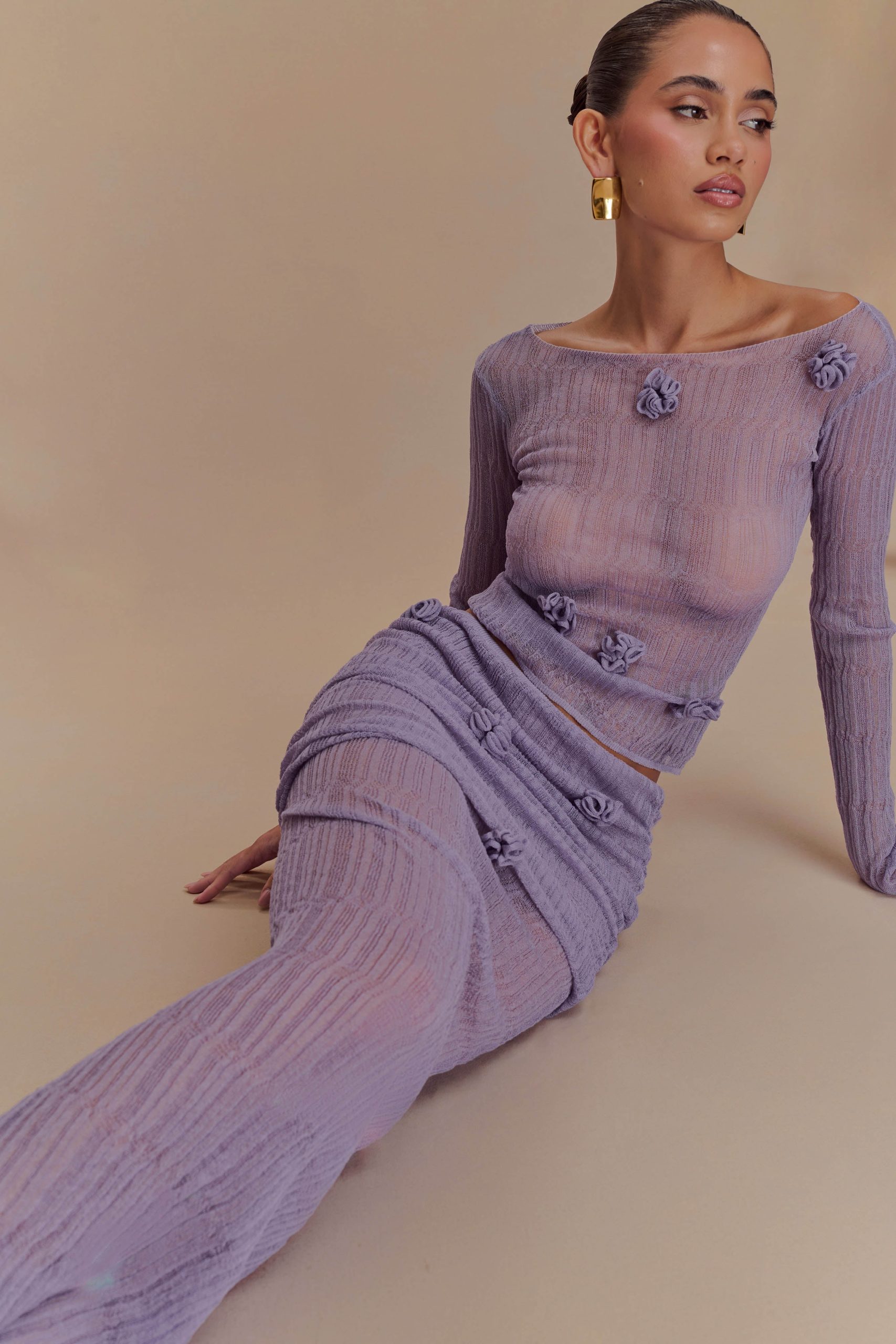 Orianna Orchid Knit Maxi Skirt - Orchid - Image 3