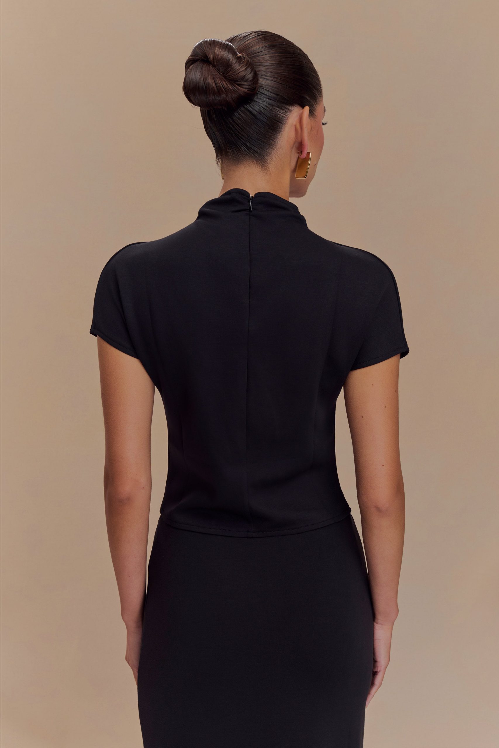 Eris High Neck Scuba Jersey Top - Black - Image 2