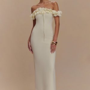 Nova Ruffle Off Shoulder Maxi Dress - Ivory