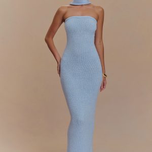 Andrea Strapless Knit Maxi Dress - Light Blue