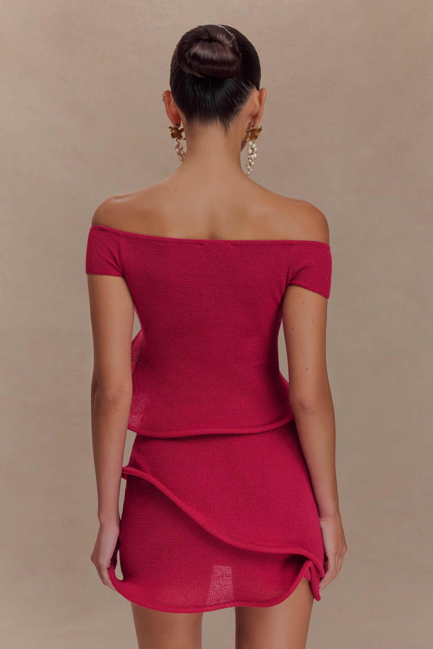 Haisley Off Shoulder Knit Top - Raspberry - Image 2