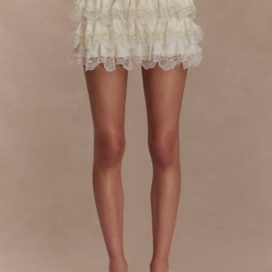 Margaret Lace Ruffle Mini Skort - Cream