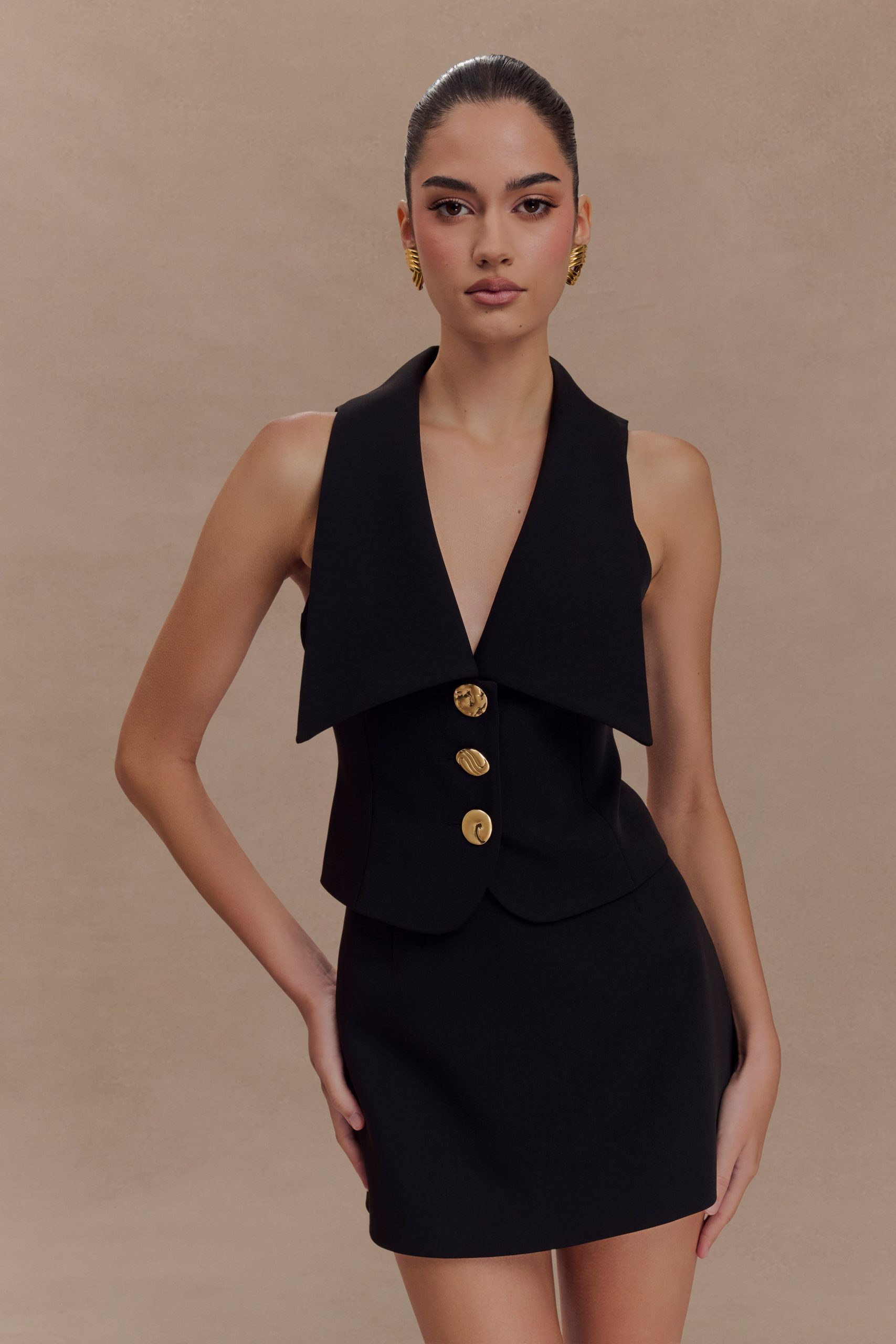 Alix Mixed Button Vest - Black - Image 2