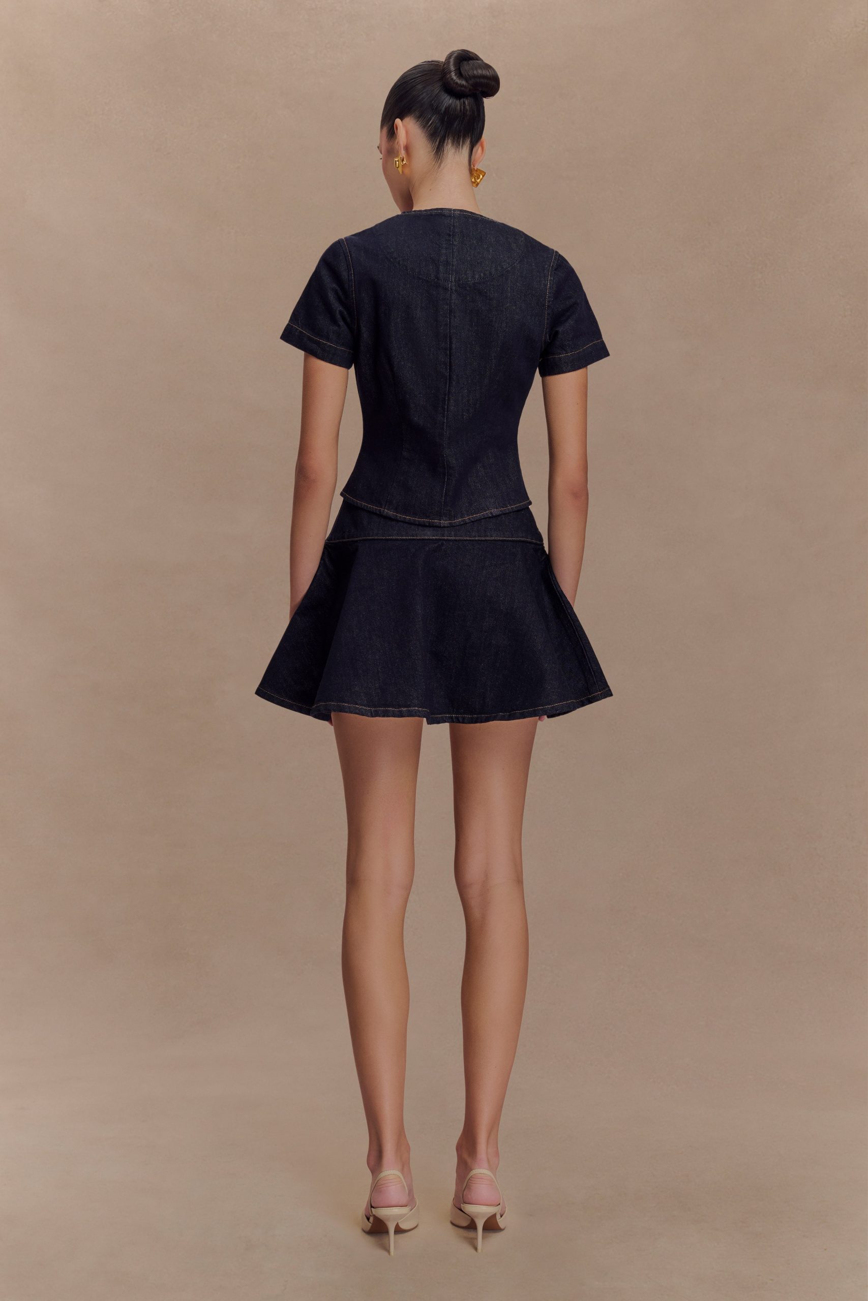 Arista Denim Mini Skirt - Washed Indigo Blue - Image 4