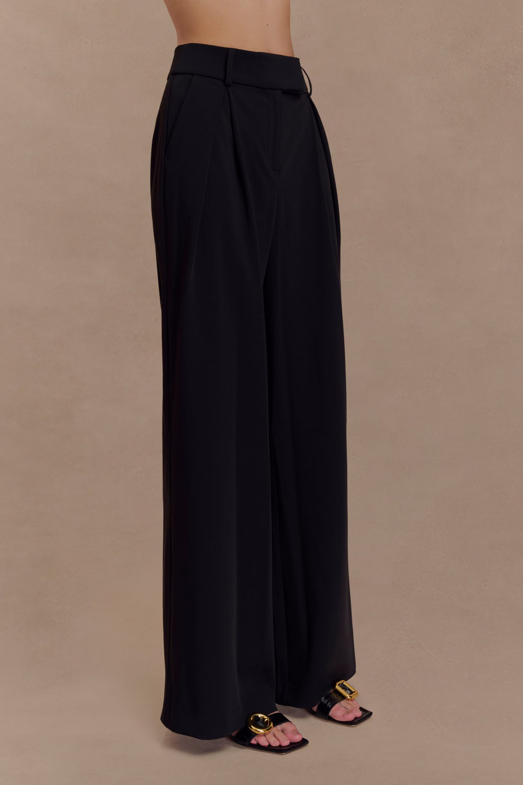 Jacqueline Pleated Wide Leg Pants - Black - Image 3