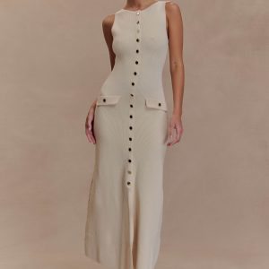Sawyer Sleeveless Buttoned Maxi Dress - Ivory