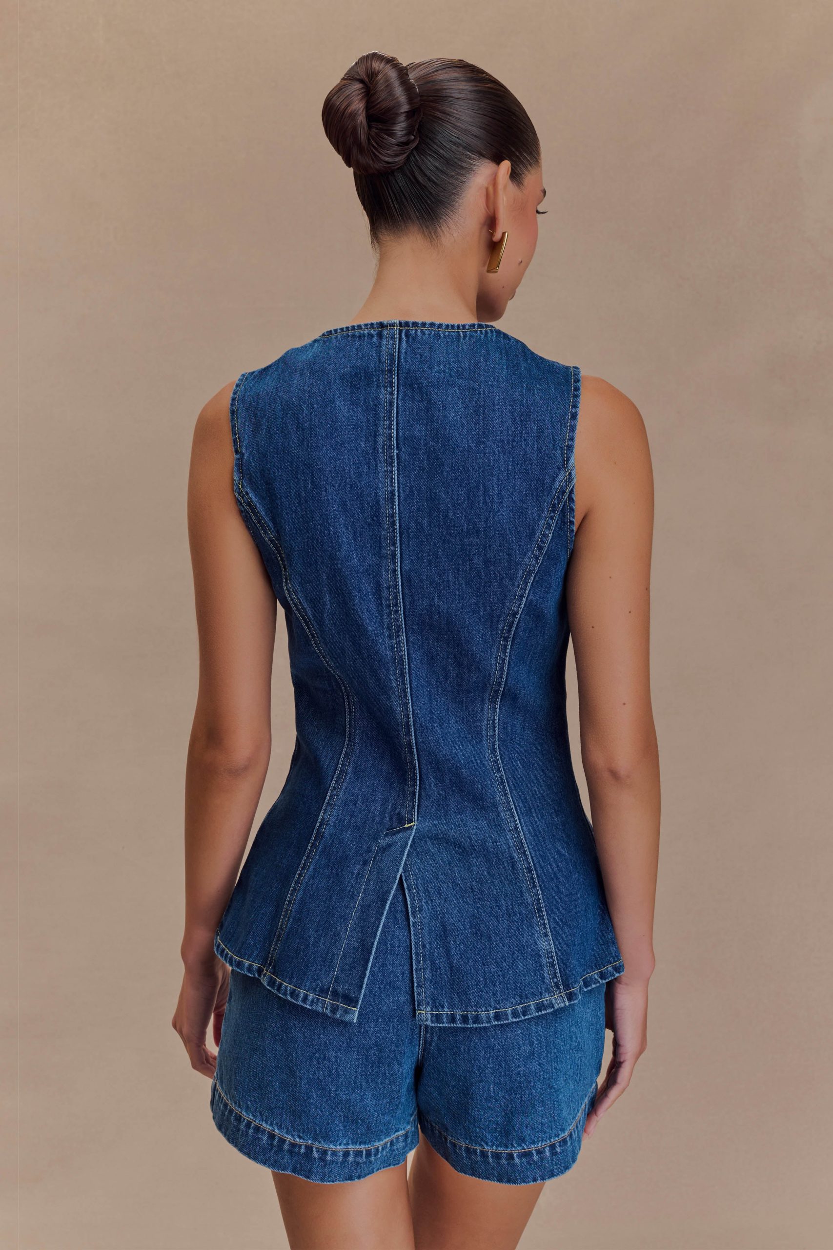 Abel Denim Button Up Top - Dark Blue - Image 2