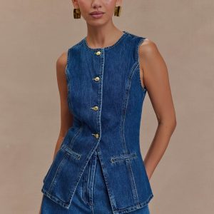 Abel Denim Button Up Top - Dark Blue