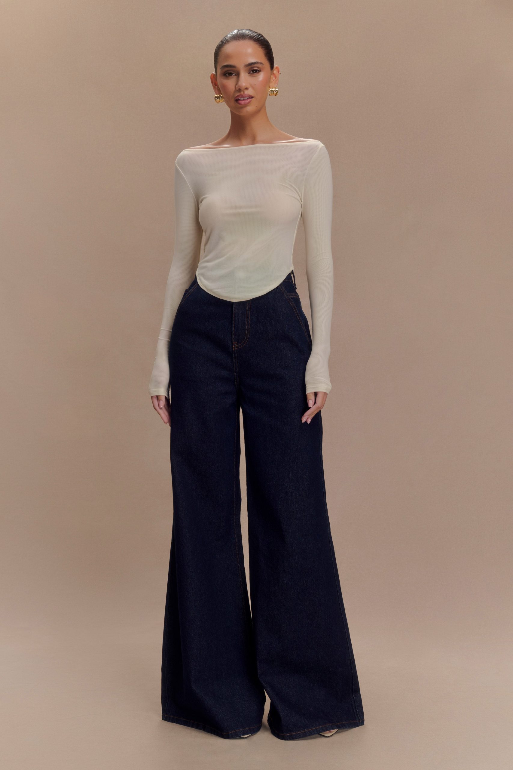 Jen Wide Leg Flare Denim Jeans - Indigo Blue - Image 4