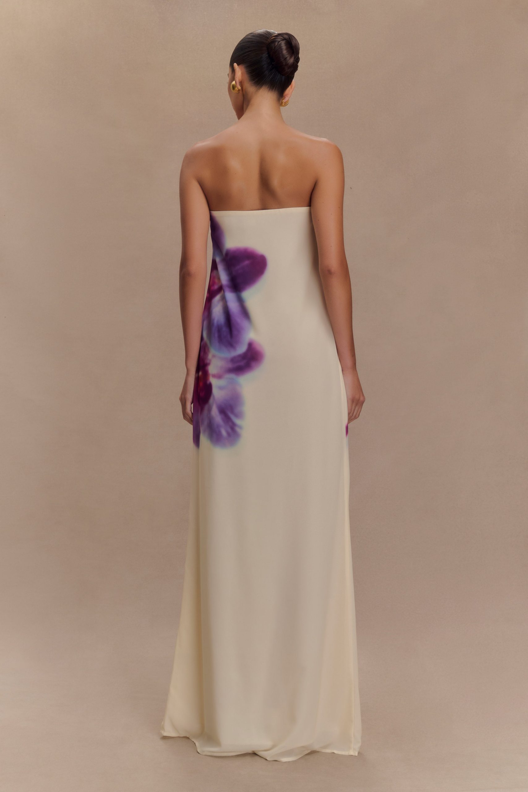 Amaya Strapless Chiffon Maxi Dress - Ivory Koi Orchid Print - Image 2