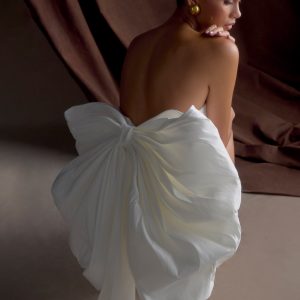 Suzette Taffeta Bow Mini Dress - White