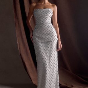 Zuri Hand Beaded Embellished Maxi Skirt - Silver