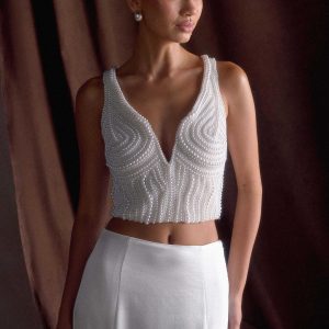 Kathia Pearl Hand Beaded Top - White