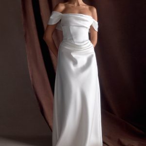 Luna Satin Off Shoulder Gown - White