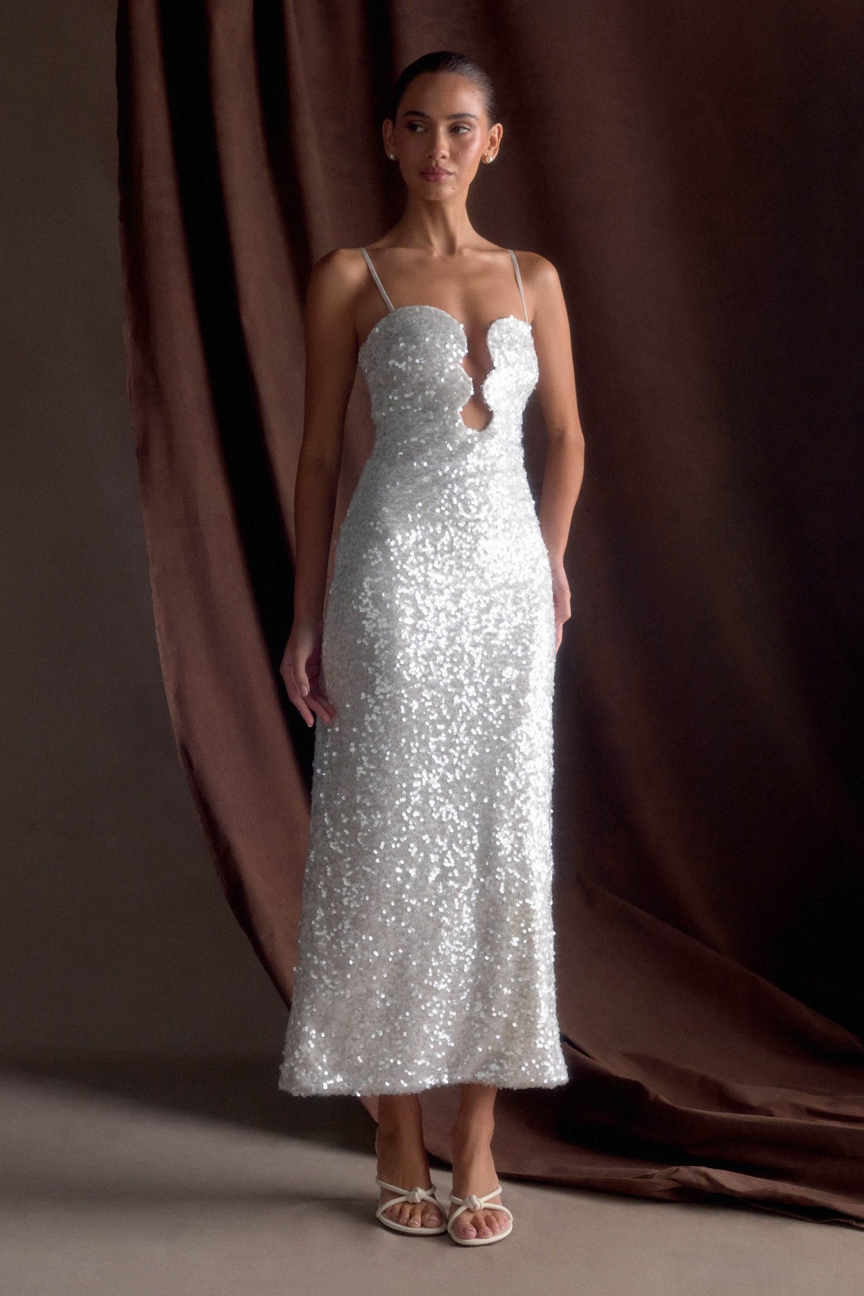 Makari Sequin Maxi Dress - White - Image 5