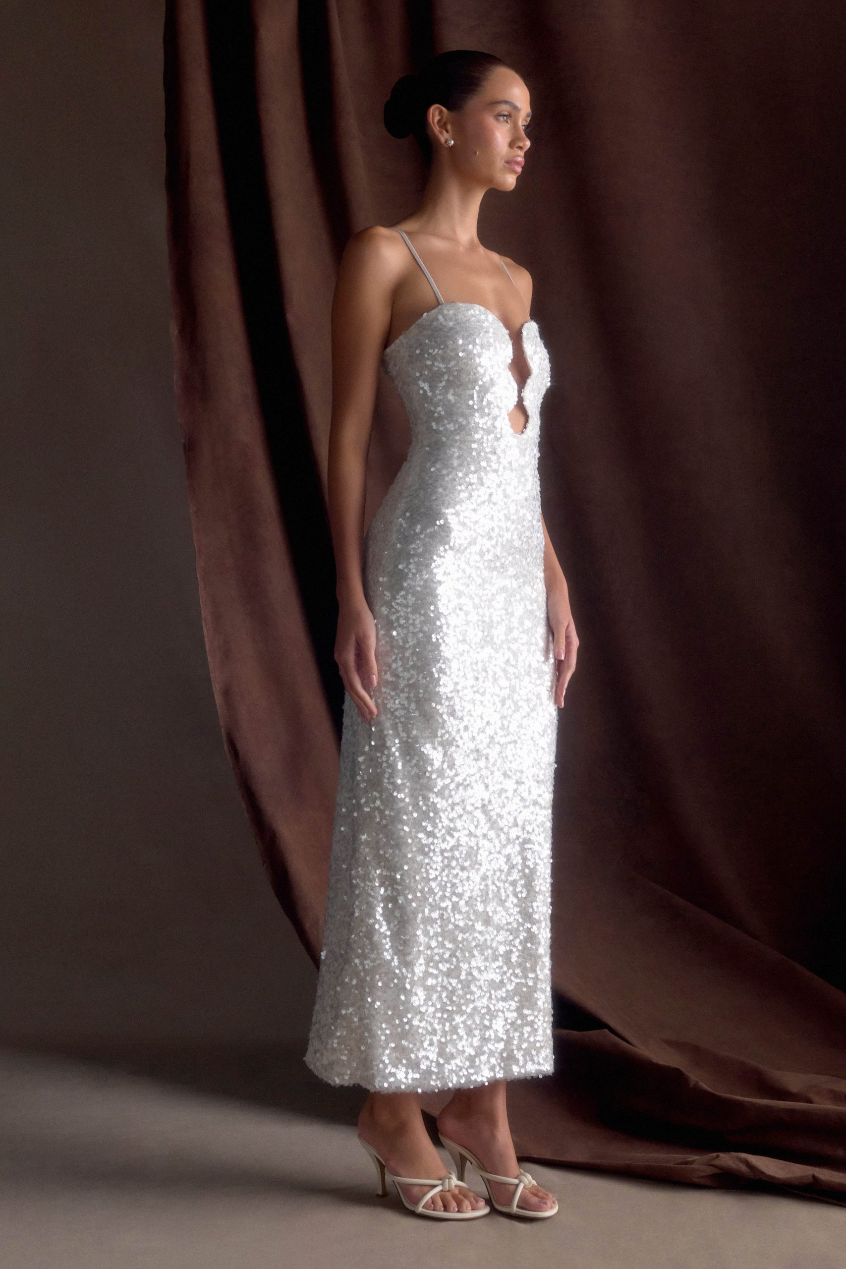 Makari Sequin Maxi Dress - White - Image 4