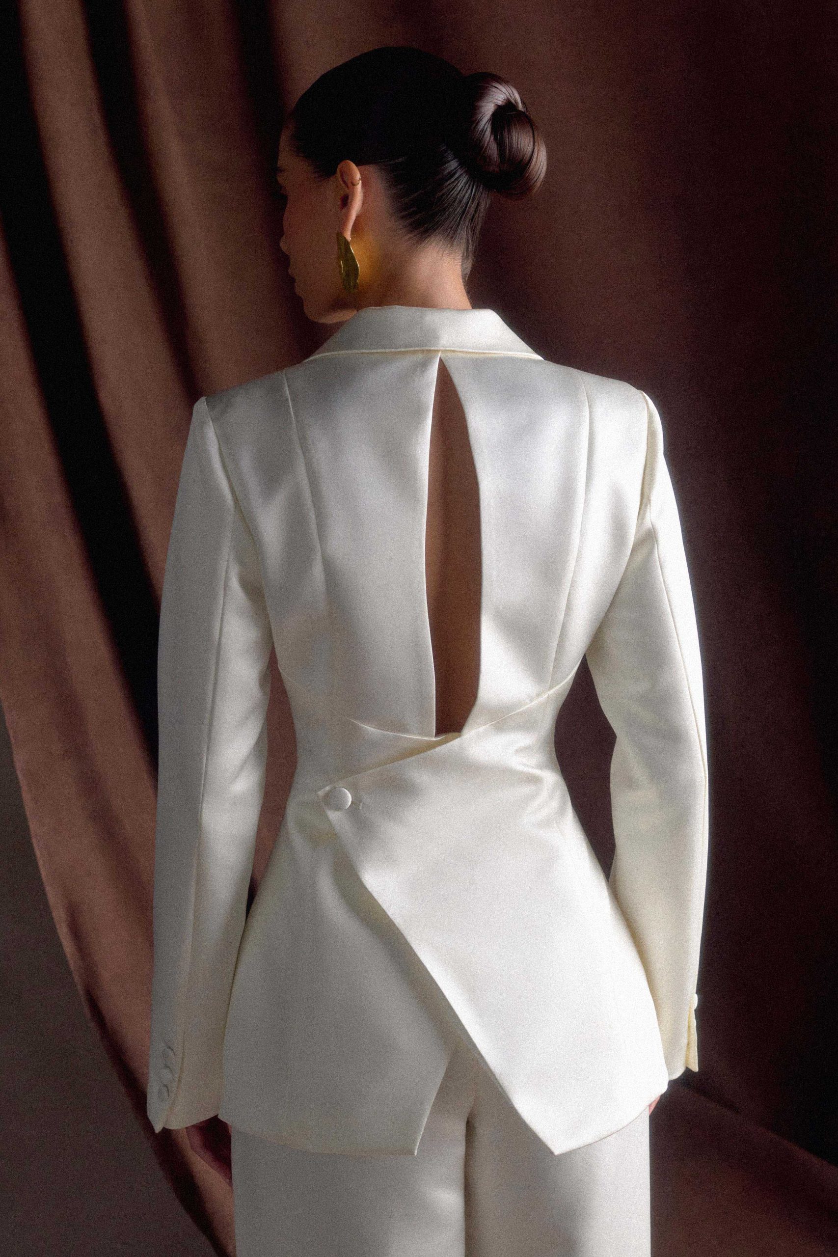 Ada Tailored Satin Blazer - Ivory