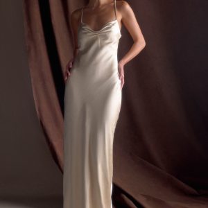 Lilly Sweetheart Satin Maxi Dress - Blush Gold